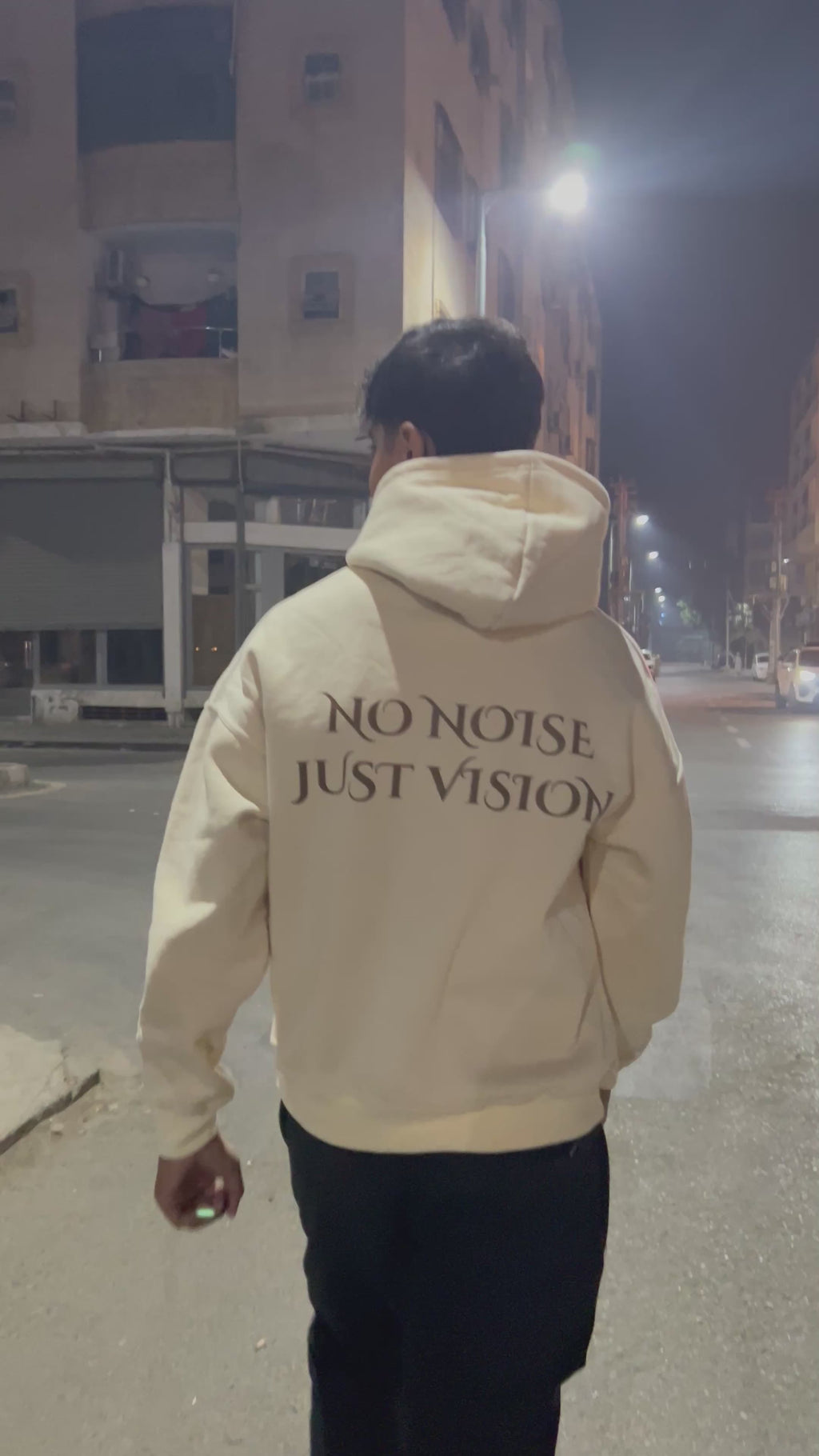 Oversized Cream Hoodie "No Noise Just Vision"